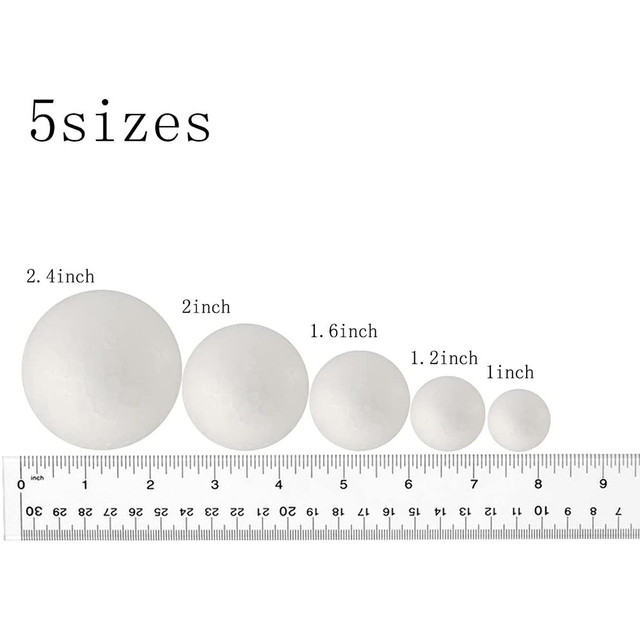 50 Pack Craft Foam Balls, 5 Sizes(1-2.4 Inches) White Polystyrene